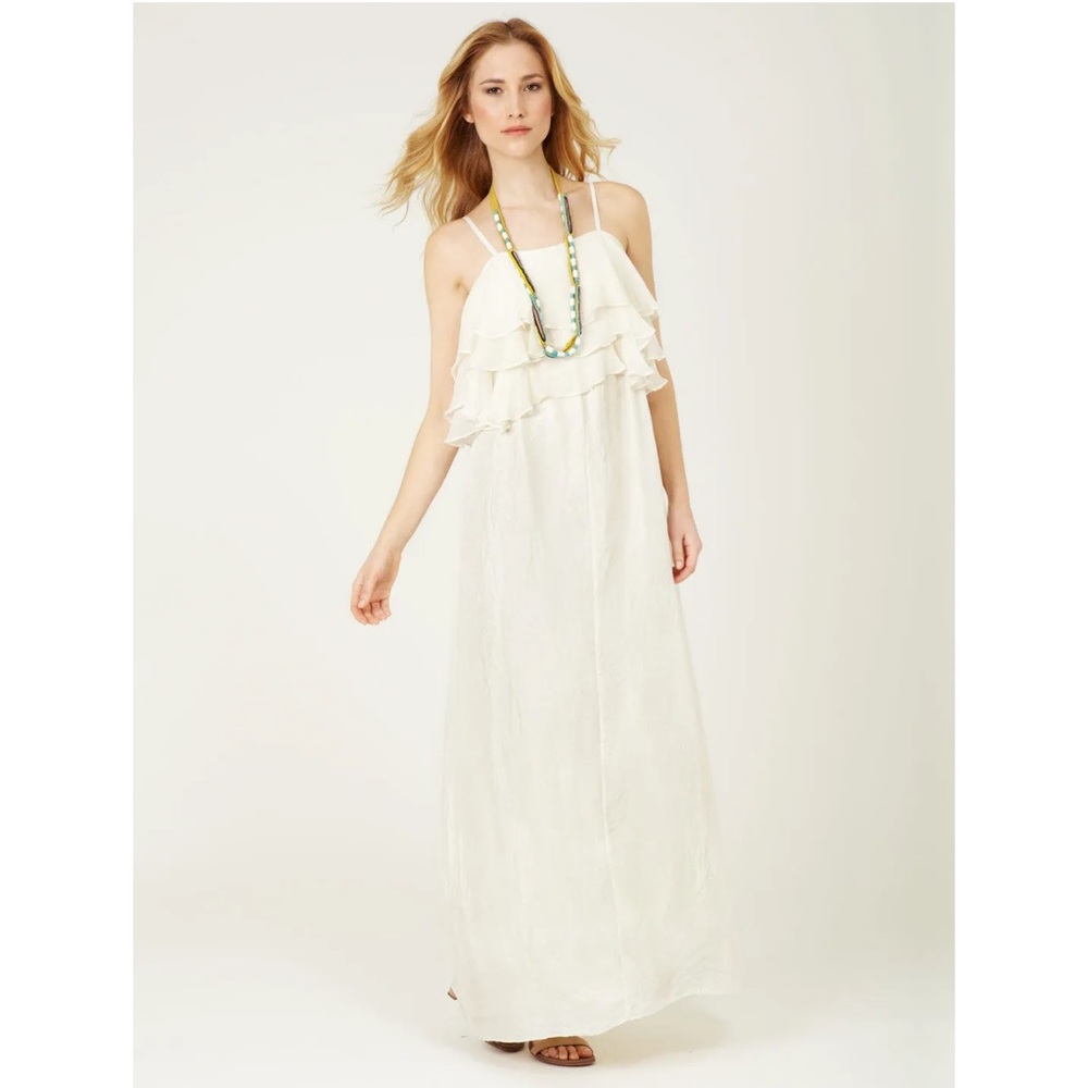 Calypso St. Barth Cream Silk Ruffle Maxi Dress